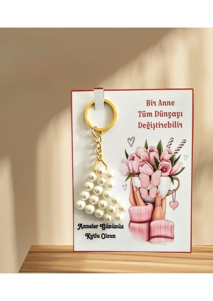 Anneler Günü Hediyesi Inci Kalp Anahtarlık ( 5 Adet)