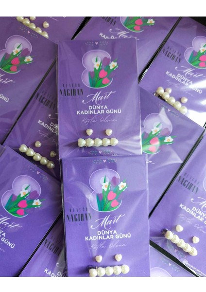 20 Adet 8 Mart Dünya Kadınlar Günü Hediyelik Kalp Incili Toka ve Kalp Inci Küpe