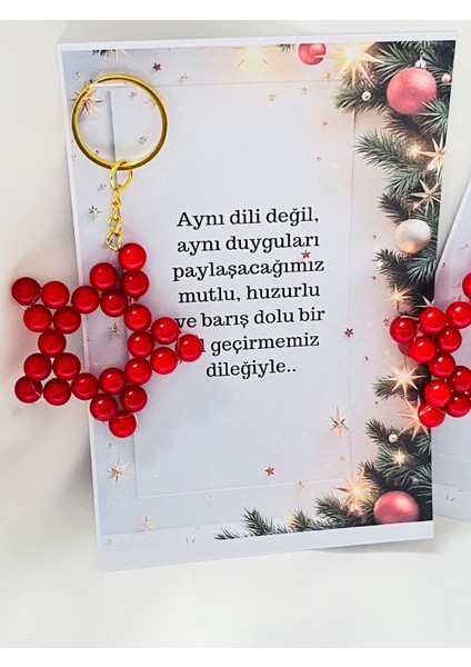 Yılbaşı Noel Hediyelikleri Kırmızı Incili Yıldız Anahtarlık 15 Adet fiyatları