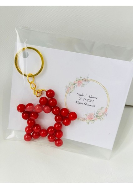 Kırmızı Renk Incili Yıldız Model Hediyelik Anahtarlık Söz/nişan/nikah/doğum Günü/kına 20 Adet modelleri