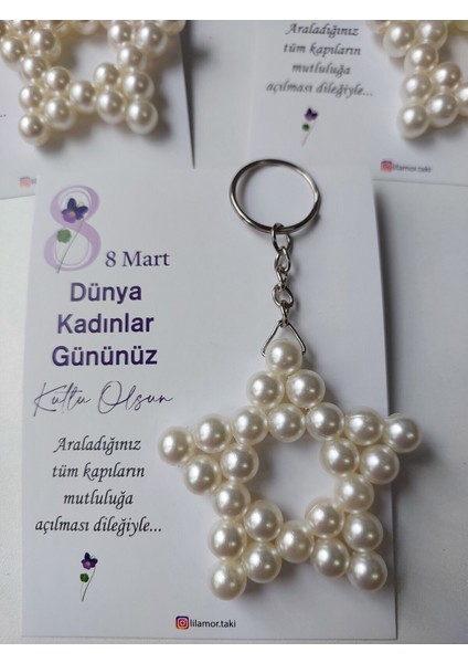 20 Adet 8 Mart Dünya Kadınlar Günü Hediyesi Inci Yıldız Anahtarlık
