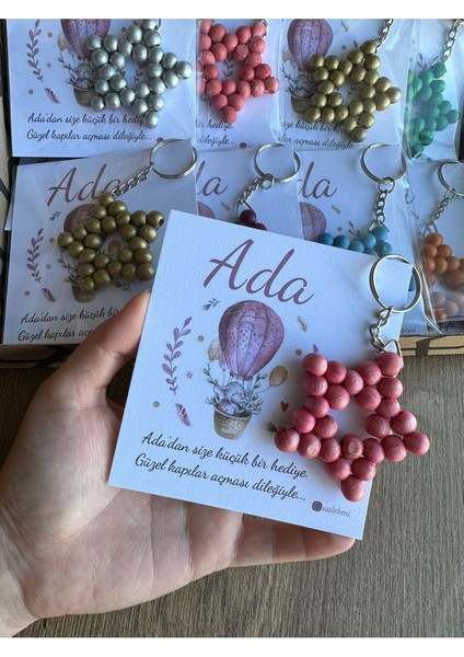 Ahşap Yıldız Anahtarlık Bebek Hediyeliği Pembe Fil Lavinya Konsept 25 Adet fiyatları