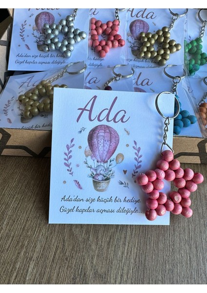 Ahşap Yıldız Anahtarlık Bebek Hediyeliği Pembe Fil Lavinya Konsept 25 Adet modelleri