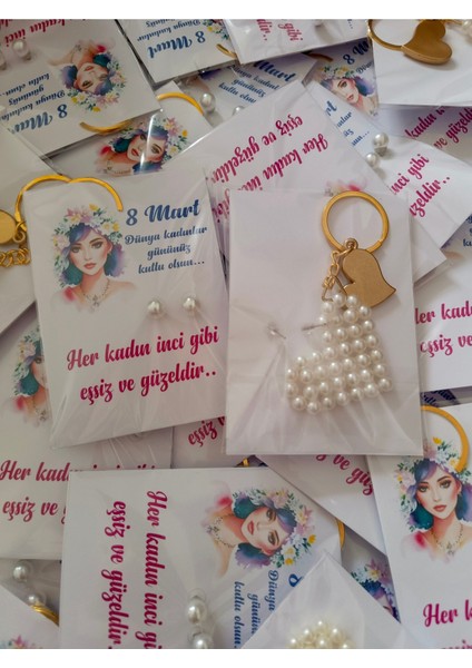 20 Adet Kalp Inci Anahtarlık ve Inci Küpe