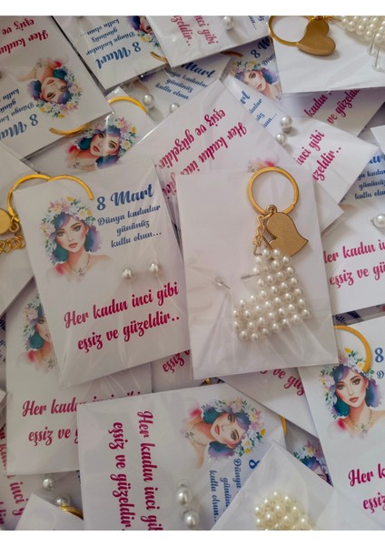 20 Adet Kalp Inci Anahtarlık ve Inci Küpe modelleri