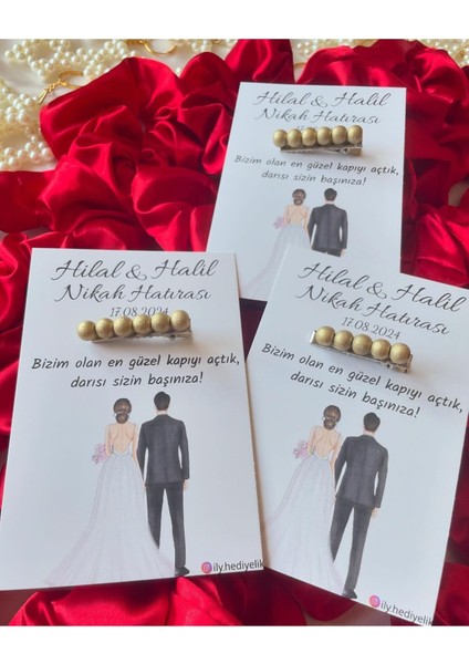 20 Adet Hediyelik Inci Toka Nikah Hatırası Kartı - Kişiye Özel Tasarım Imkanı