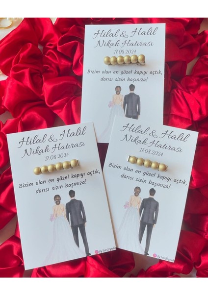 20 Adet Hediyelik Inci Toka Nikah Hatırası Kartı - Kişiye Özel Tasarım Imkanı fiyatları