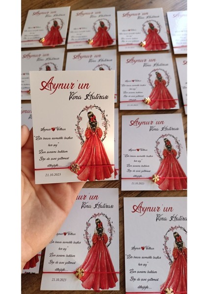 Kişiye Özel Isimli Şans Bilekliği Kına Hatırası Kırk Sekiz 48 Adet Kırmızı Ip Gold Yonca