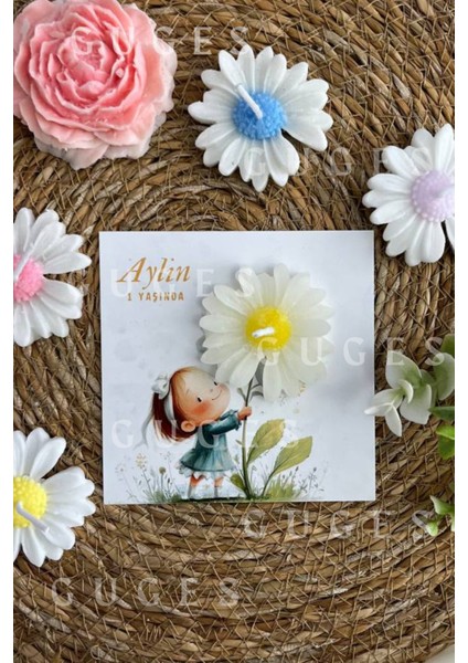 10 Adet Özel Tasarlanmış Kart ve Papatya Mum. Bebek Doğum, Babyshower, Doğum Günü, Hediyelik fiyatları