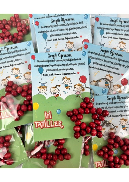 Tatil Hediyesi Ahşap Kırmızı Anahtarlık -Öğrenci -Tatil Hediyesi 10 Adet fiyatları