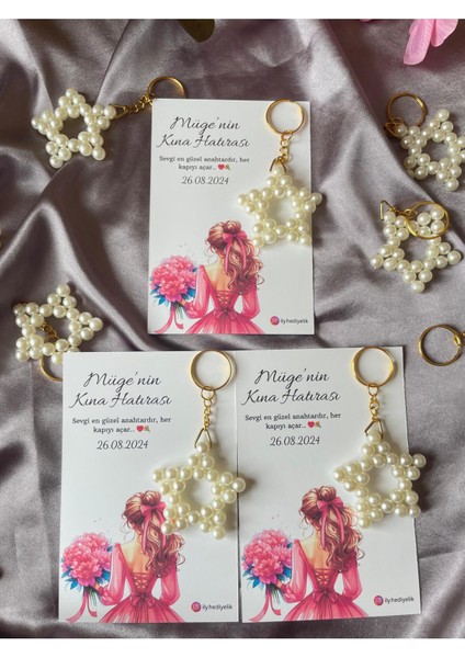 20 Adet Hediyelik Kına Hatırası Kartı ve Yıldız Anahtarlık - Kişiye Özel Tasarım Imkanı fiyatları