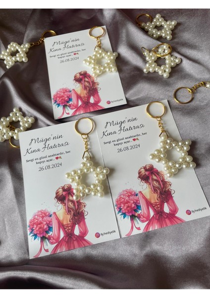 20 Adet Hediyelik Kına Hatırası Kartı ve Yıldız Anahtarlık - Kişiye Özel Tasarım Imkanı modelleri