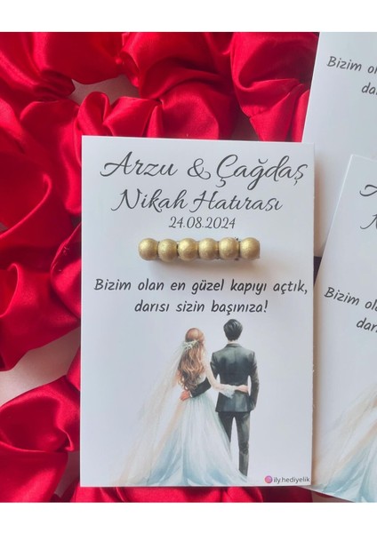20 Adet Hediyelik Inci Toka Nikah Hatırası Kartı - Kişiye Özel Tasarım Imkanı