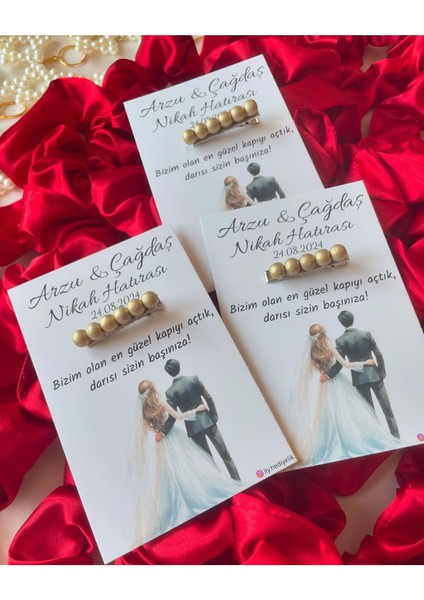 20 Adet Hediyelik Inci Toka Nikah Hatırası Kartı - Kişiye Özel Tasarım Imkanı fiyatları
