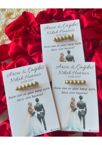 20 Adet Hediyelik Inci Toka Nikah Hatırası Kartı - Kişiye Özel Tasarım Imkanı modelleri