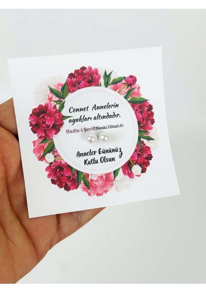 Anneler Günü Hediyesi Hadis-I Şerifli 10 Çift Inci Küpe ve Kartları modelleri