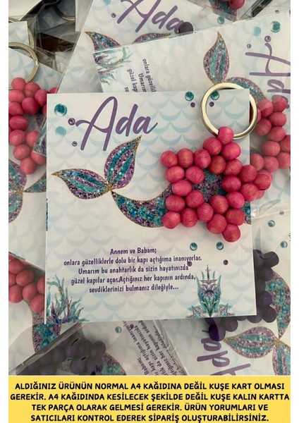 Ahşap Yıldız Anahtarlık Bebek Hediyeliği Deniz Kızı Konsept 30 Adet - Kuşe Kalın Kart