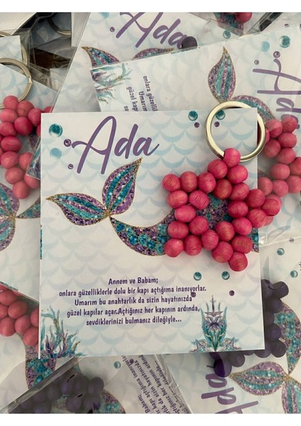 Ahşap Yıldız Anahtarlık Bebek Hediyeliği Deniz Kızı Konsept 30 Adet - Kuşe Kalın Kart fiyatları