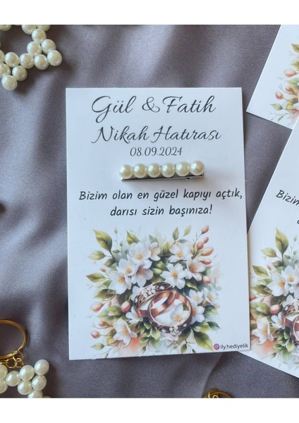 20 Adet Hediyelik Inci Toka Nikah Hatırası Kartı - Kişiye Özel Tasarım Imkanı