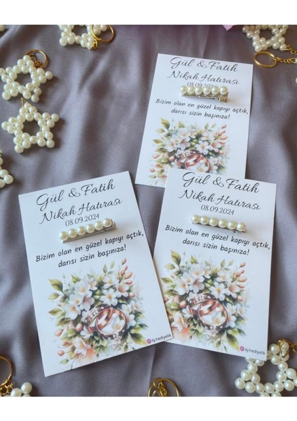20 Adet Hediyelik Inci Toka Nikah Hatırası Kartı - Kişiye Özel Tasarım Imkanı fiyatları