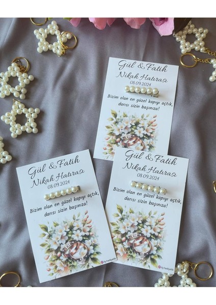 20 Adet Hediyelik Inci Toka Nikah Hatırası Kartı - Kişiye Özel Tasarım Imkanı modelleri