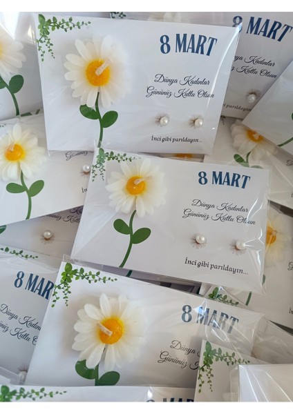 Anneler Günü Hediyesi 15 Adet Mum ve Inci Küpe Kartı