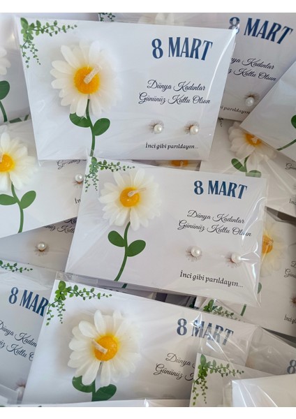Anneler Günü Hediyesi 15 Adet Mum ve Inci Küpe Kartı modelleri