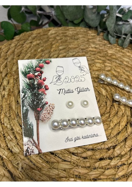 Bursatasarımdünyası Yeni Yıl Yılbaşı Inci Küpe ve Toka Kart 10 Adet fiyatları