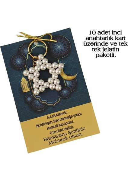 10 Adet Ramazan, Kadir Gecesi Hediyeliği Inci Yıldız Anahtarlı Kart Iftar,