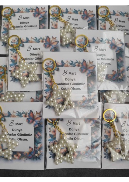 8 Mart Dünya Kadınlar Günü 10 Adet Inci Yıldız Anahtarlık