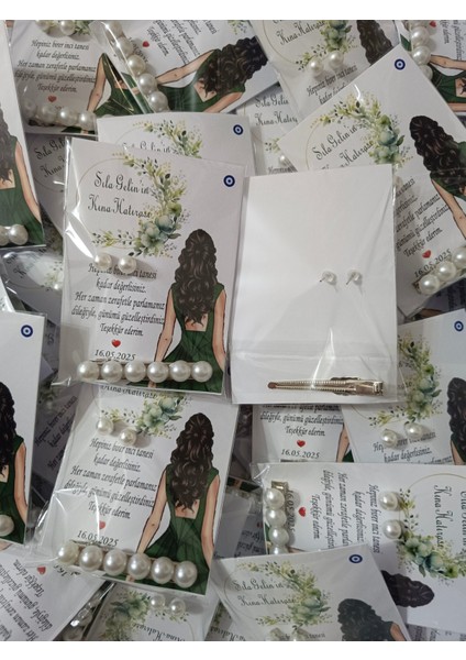 20 Adet Kına Hatırası Inci Toka ve Küpe