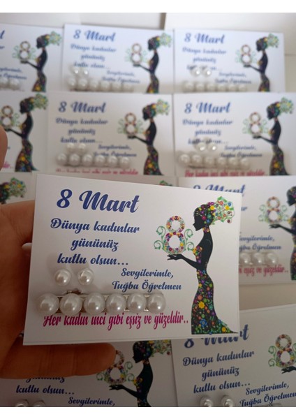 15 Adet 8 Mart Dünya Kadınlar Günü Hediyelik Inci Küpe modelleri