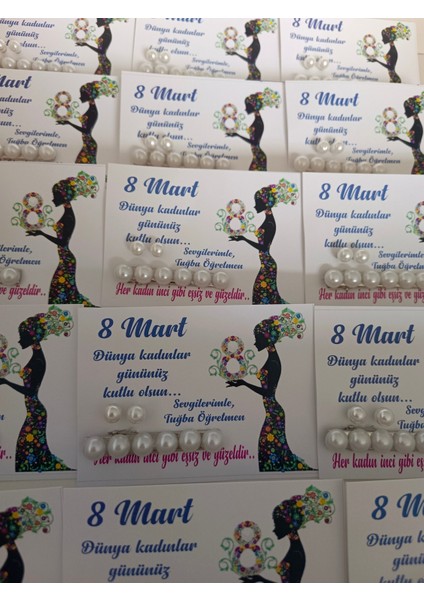 15 Adet 8 Mart Dünya Kadınlar Günü Hediyelik Inci Küpe