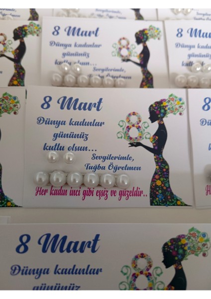 15 Adet 8 Mart Dünya Kadınlar Günü Hediyelik Inci Küpe