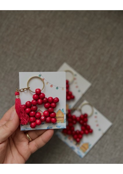 Yılbaşı Hediyesi Yıldız Anahtarlık Kırmızı Kartlı Jelatinli 10 Adet