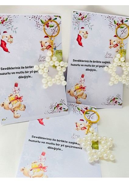 Çocuklar Için Yılbaşı Noel Hediyelikleri Incili Yıldız Anahtarlık 15 Adet
