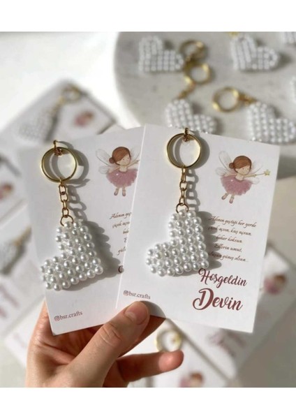 10 Adet Yıldız Inci Kalp Anahtarlık Kına Düğün Nişan Söz Doğum Günü Hatırası