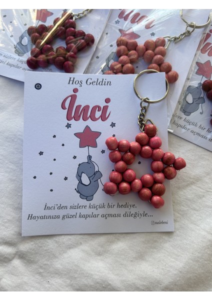 Ahşap Yıldız Anahtarlık Bebek Hediyeliği Fil & Balon Kız Konsept 25 Adet