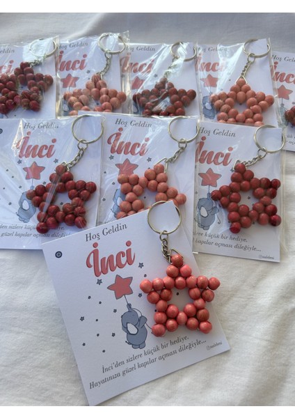 Ahşap Yıldız Anahtarlık Bebek Hediyeliği Fil & Balon Kız Konsept 25 Adet fiyatları