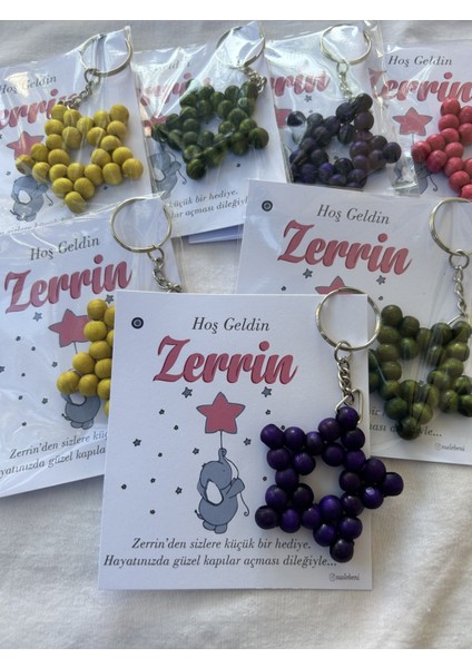 Ahşap Yıldız Anahtarlık Bebek Hediyeliği Fil & Balon Kız Konsept 25 Adet modelleri