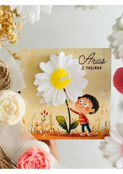 25 Adet Özel Tasarlanmış Kart ve Papatya Mum. Bebek Doğum, Baby Shower, Doğum Günü, Hediyelik fiyatları