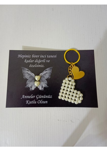15 Adet Anneler Günü Hediyesi Inci Kalp Küpe ve Inci Kalp Anahtarlık