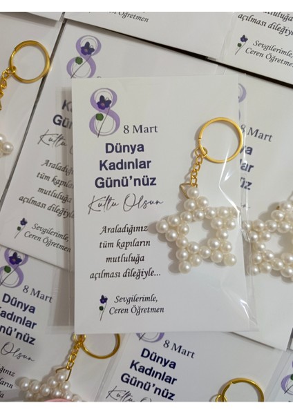 10 Adet 8 Mart Dünya Kadınlar Günü Hediyelik Inci Yıldız Anahtarlık