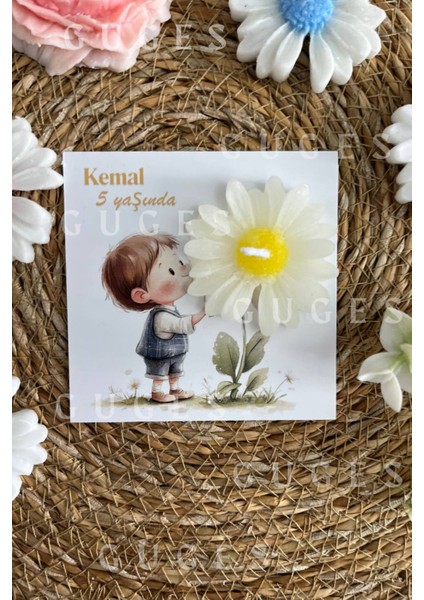 10 Adet Özel Tasarlanmış Kart ve Papatya Mum. Bebek Doğum, Babyshower, Doğum Günü, Hediyelik fiyatları