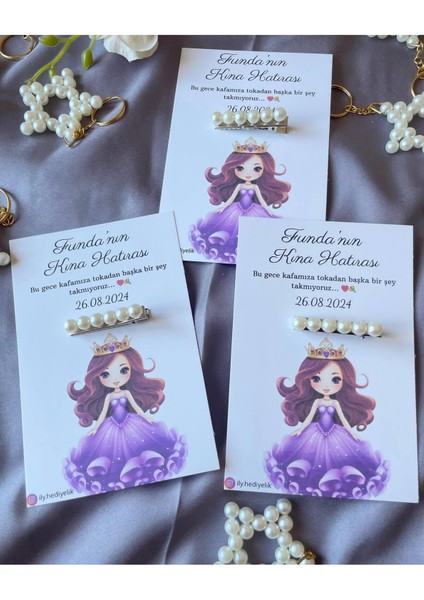 20 Adet Hediyelik Inci Toka Kına Hatırası Kartı - Kişiye Özel Tasarım Imkanı