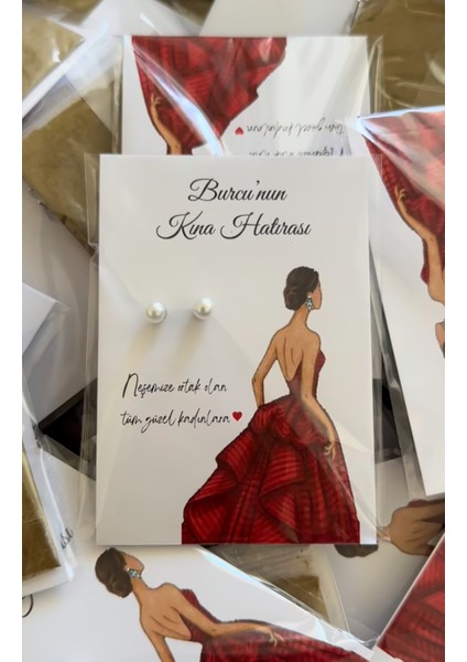 Kına Hatırası Inci Küpe ve Kınası ile 32 Adet Incitokaküpe5