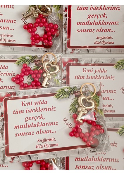 15 Adet Noel Hediyelik Kilit Aparatlı Kırmızı Inci Yıldız Anahtarlık