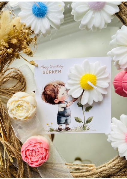 20 Adet Özel Tasarlanmış Kart ve Papatya Mum. Bebek Doğum, Babyshower, Doğum Günü, Hediyelik fiyatları