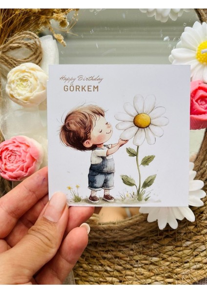 20 Adet Özel Tasarlanmış Kart ve Papatya Mum. Bebek Doğum, Babyshower, Doğum Günü, Hediyelik modelleri