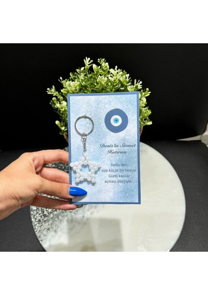 Sünnet Hediyelik Yıldız Inci Anahtarlık ve Hediyelik Kartı - 50 Adet